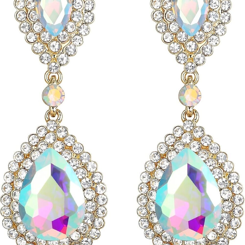 Women's Fashion Wedding Bridal Crystal Teardrop Infinity Dangle Earrings